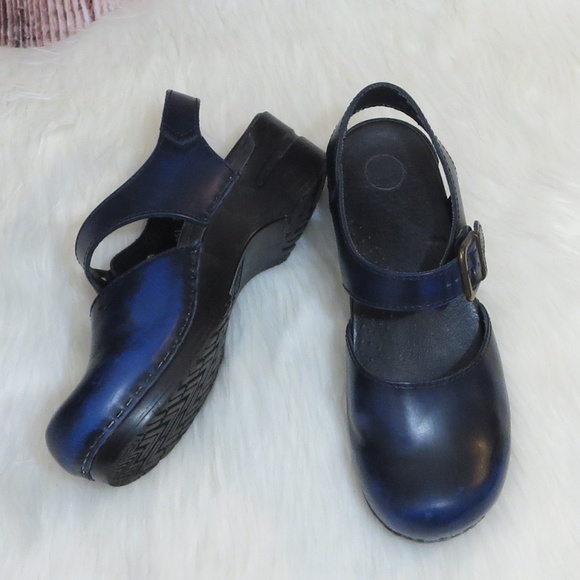Dansko Shoes - Dansko Sam Distressed Blue 39 Mary Jane Clog